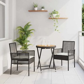 Conjunto de Bistro de Jardim em 3 Peças com Almofadas Preto de Rattan Sintético