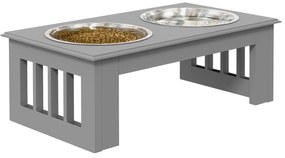 Comedouro Elevado para Cães com Suporte e 2 Tigelas Amovíveis de Aço Inoxidável 44x24x15 cm Cinza