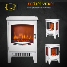 Lareira elétrica com design neo-retro, 900-1800 W, simulação de chamas com LED e luminosidade ajustável, em aço e ABS branco