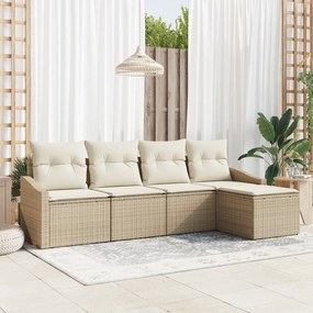 vidaXL Conjunto de Jantar de Jardim com 5 Peças e Almofadas bege em Rattan Sintético