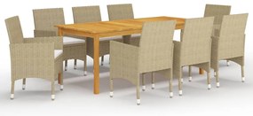 9 pcs conjunto de jantar para jardim bege