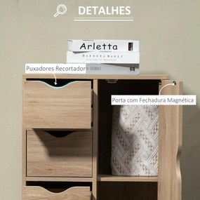 Aparador Ally - Cor Castanho - Com 4 Gavetas e 1 Porta - 54x29x83cm -