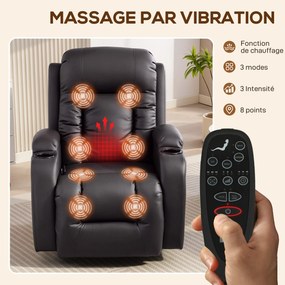 Cadeira reclinável com massagem e aquecimento, cadeira de relaxamento, encosto ajustável, giratória a 360°, 82 x 99 x 103 cm, castanho