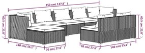 9 pcs conjunto lounge jardim c/ almofadões vime PE castanho