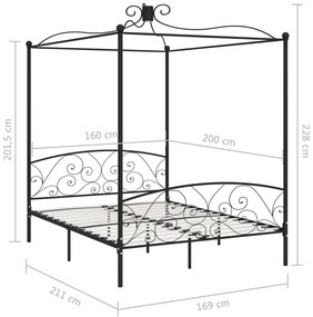 Estrutura de cama dossel 160x200 cm metal preto