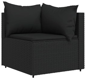 3 pcs conjunto lounge de jardim c/ almofadões vime PE preto