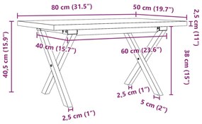 Mesa de centro estrutura em X 80x50x40,5 cm pinho/aço