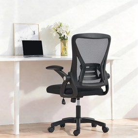 Cadeira de escritório ergonómica 59,5 x 56 x 103 cm, cadeira de escritório em malha, braços rebatíveis, altura ajustável, preta