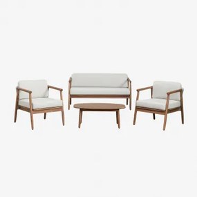 Conjunto De Jardim Com Sofá De 2 Lugares, 2 Poltronas E Mesa De Centro Em Madeira De Eucalipto Aderyn Madeira Natural - Sklum