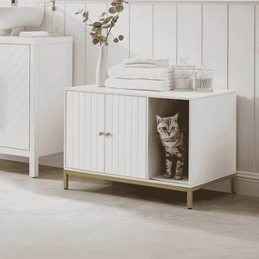 Móvel para caixa de areia para gatos 80 x 50 x 55 cm branco-dourado