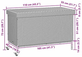 Caixa de arrumação com rodas 110x55x73cm vime PE bege misturado