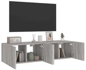 Móveis de parede para TV com luzes LED 2 pcs cinzento sonoma