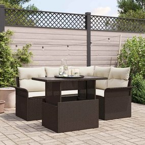 vidaXL Conjunto de Sofá de Jardim de 5 Peças com Almofadas Castanho Rattan Polimérico