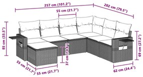 7 pcs conj. sofás jardim com almofadões vime PE cinzento-claro