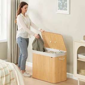 Cesto para roupa suja em bambu com 3 compartimentos 70 x 40 x 61 cm cor natural