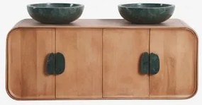 Conjunto De Móvel De Casa De Banho Dupla Suspensa 130x45 Cm Em Madeira De Manga E Pedra Natural Kivalina Mármore Verde Udaipur - Madeira - Sklum