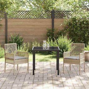 Conjunto de Jantar de Jardim com 3 Peças e Almofadas Bege em Vime Sint