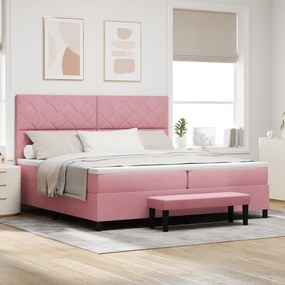 vidaXL Cama Box Spring com Colchão & Banco Rosa 200x200 cm Veludo