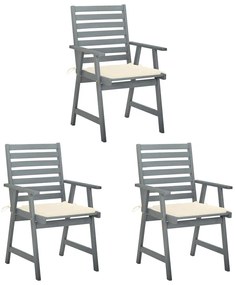 Cadeiras de jantar p/ jardim 3 pcs c/ almofadões acácia maciça