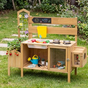 Cozinha de Brincar de Exterior, 106 x 35 x 95,5 cm, com Lava-Loiça, Natural