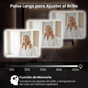 Espelho LED 80x60cm para casa de banho com luz antiembaciamento e 3 cores reguláveis prateado