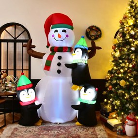 Boneco de Natal Insuflável com Luzes Luminosas Pinguins Saco de Areia Embutido Decoração de Natal para Jardim Interior 180 cm