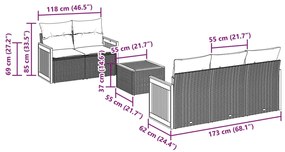 6 pcs conjunto sofás de jardim c/ almofadões vime PE preto