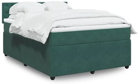 vidaXL Cama com molas/colchão 140x190 cm veludo verde-escuro