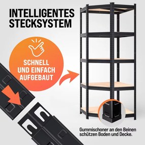 Estante em aço galvanizado para cargas pesadas até 875 kg, 180 x 70 x 40 cm Preto