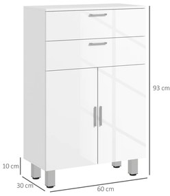 Móvel Auxiliar Casa de Banho 2 Gavetas e Armário 60x30x93 cm Branco