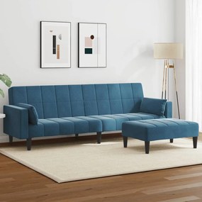 Sofá-cama 2 lugares c/ apoio de pés veludo azul