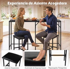 Conjunto de Mesa de Bar e 2 Cadeiras, 120 x 80 x 98 cm, Estação de Carregamento Integrada, Preto