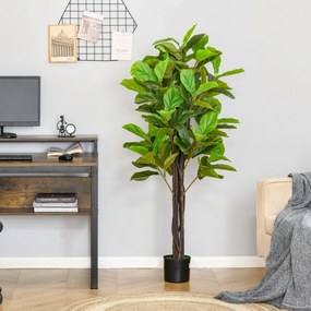 HOMCOM Planta Artificial Figueira no Vaso 155cm de Altura com 114 Folhas Planta Artificial para Interior Decoração para Casa Sala de Estar Dormitório Verde