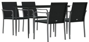 5 pcs conjunto de jantar p/ jardim c/ almofadões vime PE e aço