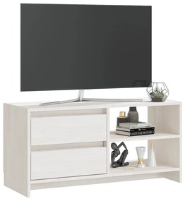 Móvel de TV 80x31x39 cm madeira de pinho maciça branco