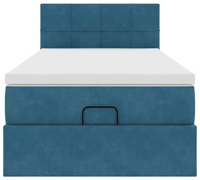 Estrutura de cama otomana com colchão azul escuro Veludo