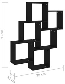 Estante de parede cúbica 78x15x93 cm derivados de madeira preto