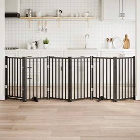 vidaXL Portão p/ cães com porta dobrável 6 painéis 300 cm abeto preto