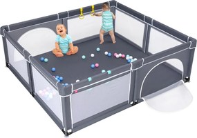 Conjunto 2 em 1 Parque de atividades bebés portátil 206 x 185,5 x 68 cm e tapete reversível para crianças com material seguro cinza escuro + zoológico