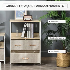 Cómoda com 4 Gavetas Dobráveis e Prateleira Aberta Cómoda com Gavetas de Tecido Anti-Tombo 58x29x103cm Madeira e Cinza Claro