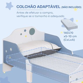 Cama Infantil "Estrelinha" – 143x74x59 cm – Azul e Branco