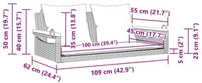 Banco baloiço com almofadões 109x62x40 cm vime PE bege