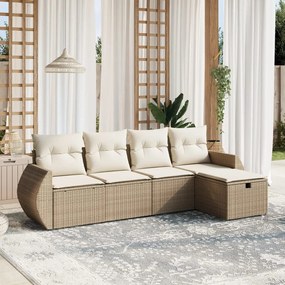 vidaXL 5 pcs conjunto de sofás p/ jardim com almofadões vime PE bege