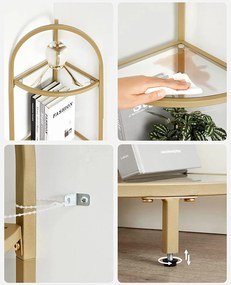 Estante de canto com 5 prateleiras 28 x 28 x 158 cm Vidro, metal Dourada