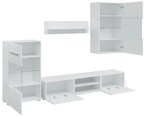 Armários de parede/unidade p/TV com luz LED, 5 pcs, branco