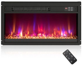 Lareira elétrica encastre 23” de 1500 W com comando à distância Temporizador Termóstato Preto