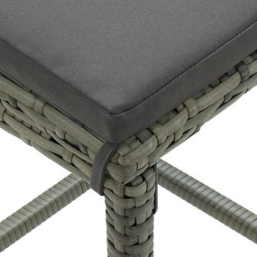 8 pcs conjunto de bar p/ jardim c/ almofadões vime PE cinzento