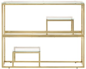 Mesa consola aço inoxidável e vidro temperado dourado