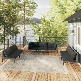 vidaXL 7 pcs conj. lounge jardim c/ almofadões vime PE cinzento-escuro