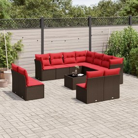 vidaXL 12 pcs conjunto de sofás jardim com almofadões vime PE castanho